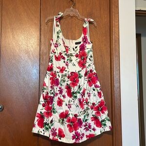 Floral Sleeveless Dress - Red and White